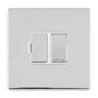 ECPCSWFW - Eurolite 13Amp Switched Fuse Spur on 3mm Flat Concealed Polished Chrome Plate with Matching Rocker & White Trim