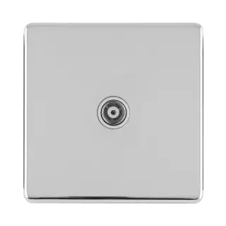ECPC1TVW - Eurolite 1 Gang TV Coaxial Socket on 3mm Flat Concealed Polished Chrome with White Trim