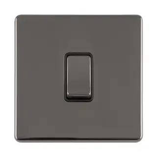ECBN1SWB - Eurolite 1 Gang 10Amp 2Way Switch on 3mm Flat Concealed Black Nickel Plate with Matching Rocker