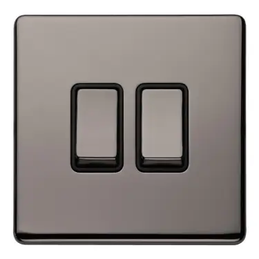 Click Here To Enlarge This Photo Of ECBN2SWB - Eurolite 2 Gang 10Amp 2Way Switch on 3mm Flat Concealed Black Nickel Plate with Matching Rockers
