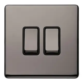 ECBN2SWB - Eurolite 2 Gang 10Amp 2Way Switch on 3mm Flat Concealed Black Nickel Plate with Matching Rockers