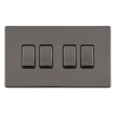 Click Here To Enlarge This Photo Of ECBN4SWB - Eurolite 4 Gang 10Amp 2Way Switch on 3mm Flat Concealed Black Nickel Plate with Matching Rockers