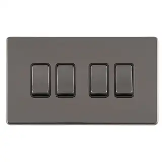 ECBN4SWB - Eurolite 4 Gang 10Amp 2Way Switch on 3mm Flat Concealed Black Nickel Plate with Matching Rockers