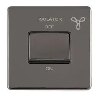 ECBNFSWB - Eurolite 6Amp Fan Isolator Switch on 3mm Flat Concealed Black Nickel Plate with Matching Rocker