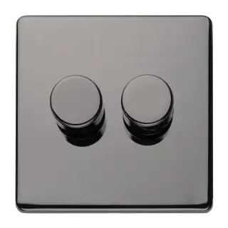 ECBN2DLED - Eurolite 2 Gang LED Push On/Off 2Way Dimmer on 3mm Flat Concealed Black Nickel