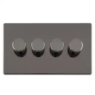 ECBN4DLED - Eurolite 4 Gang LED Push On/Off 2Way Dimmer on 3mm Flat Concealed Black Nickel