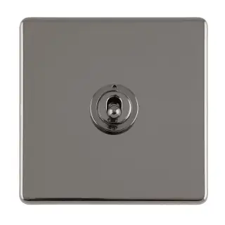 ECBNT1SW - Eurolite 1 Gang 10Amp 2Way Toggle Switch on 3mm Flat Concealed Black Nickel Plate