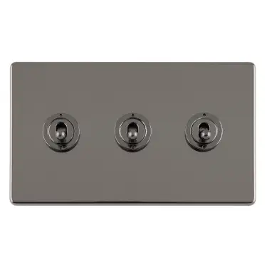 Click Here To Enlarge This Photo Of ECBNT3SW - Eurolite 3 Gang 10Amp 2Way Toggle Switch on 3mm Flat Concealed Black Nickel Plate