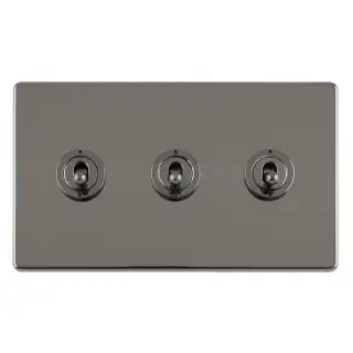 ECBNT3SW - Eurolite 3 Gang 10Amp 2Way Toggle Switch on 3mm Flat Concealed Black Nickel Plate