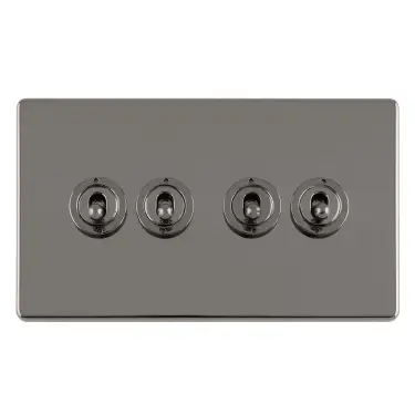 Click Here To Enlarge This Photo Of ECBNT4SW - Eurolite 4 Gang 10Amp 2Way Toggle Switch on 3mm Flat Concealed Black Nickel Plate