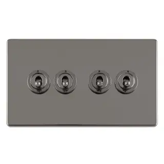ECBNT4SW - Eurolite 4 Gang 10Amp 2Way Toggle Switch on 3mm Flat Concealed Black Nickel Plate