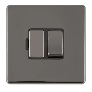 ECBNSWFB - Eurolite 13Amp Switched Fuse Spur with Flex Outlet on 3mm Flat Concealed Black Nickel Plate with Matching Rocker