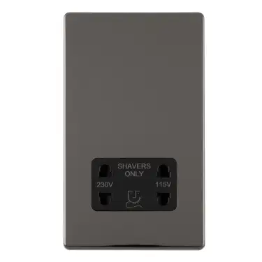 Click Here To Enlarge This Photo Of ECBNSHSB - Eurolite Dual Voltage Shaver Socket on 3mm Flat Concealed Black Nickel with Black Trim