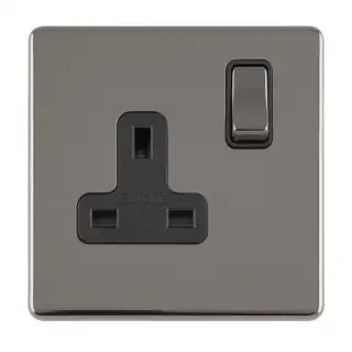 ECBN1SOB - Eurolite 1 Gang 13Amp DP Switched Socket on 3mm Flat Concealed Black Nickel Plate with Matching Rocker