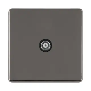 ECBN1TVB - Eurolite 1 Gang TV Coaxial Socket on 3mm Flat Concealed Black Nickel Plate with Black Trim
