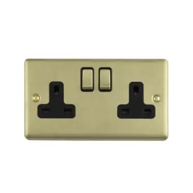 Click Here To Enlarge This Photo Of EN2SOSBB - Eurolite 2 Gang 13Amp DP Switched Socket Satin Brass with Black Trim (Enhance Range)