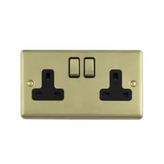 EN2SOSBB - Eurolite 2 Gang 13Amp DP Switched Socket Satin Brass with Black Trim (Enhance Range)