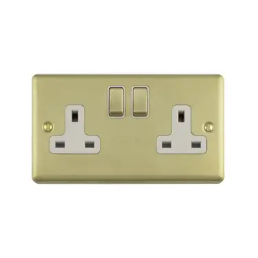 Click Here To Enlarge This Photo Of EN2SOSBW - Eurolite 2 Gang 13Amp DP Switched Socket Satin Brass with White Trim (Enhance Range)