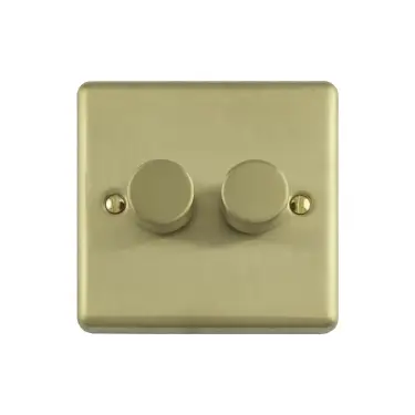 Click Here To Enlarge This Photo Of EN2DLEDSB - Eurolite 2 Gang 400W/LED 2Way Dimmer Switch Satin Brass (Enhance Range)