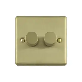 EN2DLEDSB - Eurolite 2 Gang 400W/LED 2Way Dimmer Switch Satin Brass (Enhance Range)