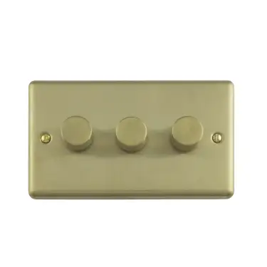 Click Here To Enlarge This Photo Of EN3DLEDSB - Eurolite 3 Gang 400W/LED 2Way Dimmer Switch Satin Brass (Enhance Range)