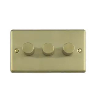 EN3DLEDSB - Eurolite 3 Gang 400W/LED 2Way Dimmer Switch Satin Brass (Enhance Range)