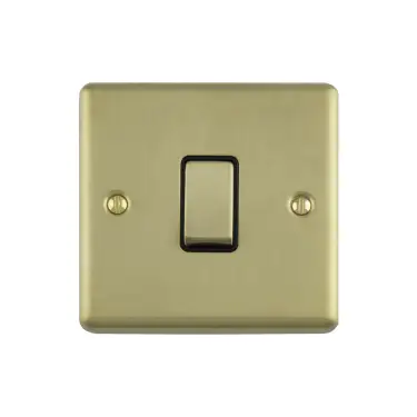 Click Here To Enlarge This Photo Of EN1SWSBB - Eurolite 1 Gang 10Amp 2Way Switch Satin Brass with Black Trim (Enhance Range)