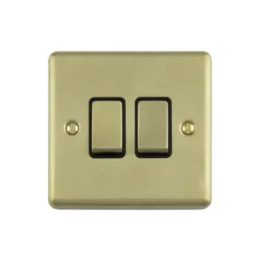 Click Here To Enlarge This Photo Of EN2SWSBB - Eurolite 2 Gang 10Amp 2Way Switch Satin Brass with Black Trim (Enhance Range)