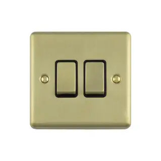 EN2SWSBB - Eurolite 2 Gang 10Amp 2Way Switch Satin Brass with Black Trim (Enhance Range)