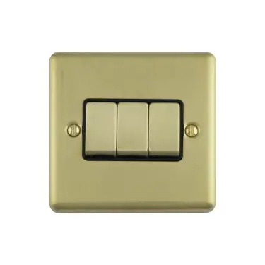 Click Here To Enlarge This Photo Of EN3SWSBB - Eurolite 3 Gang 10Amp 2Way Switch Satin Brass with Black Trim (Enhance Range)