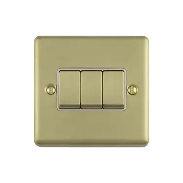 Click Here To Enlarge This Photo Of EN3SWSBW - Eurolite 3 Gang 10Amp 2Way Switch Satin Brass with White Trim (Enhance Range)