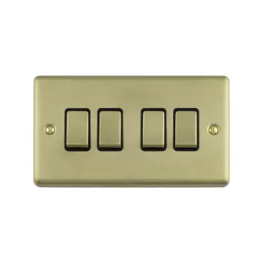 Click Here To Enlarge This Photo Of EN4SWSBB - Eurolite 4 Gang 10Amp 2Way Switch Satin Brass with Black Trim (Enhance Range)