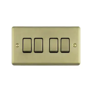 EN4SWSBB - Eurolite 4 Gang 10Amp 2Way Switch Satin Brass with Black Trim (Enhance Range)