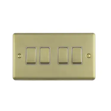 Click Here To Enlarge This Photo Of EN4SWSBW - Eurolite 4 Gang 10Amp 2Way Switch Satin Brass with White Trim (Enhance Range)