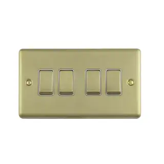 EN4SWSBW - Eurolite 4 Gang 10Amp 2Way Switch Satin Brass with White Trim (Enhance Range)