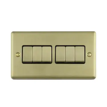 Click Here To Enlarge This Photo Of EN6SWSBB - Eurolite 6 Gang 10Amp 2Way Switch Satin Brass with Black Trim (Enhance Range)