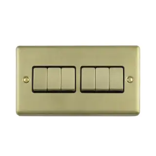 EN6SWSBB - Eurolite 6 Gang 10Amp 2Way Switch Satin Brass with Black Trim (Enhance Range)