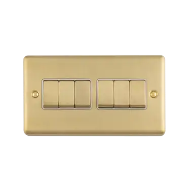 Click Here To Enlarge This Photo Of EN6SWSBW - Eurolite 6 Gang 10Amp 2Way Switch Satin Brass with White Trim (Enhance Range)