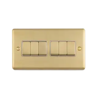 EN6SWSBW - Eurolite 6 Gang 10Amp 2Way Switch Satin Brass with White Trim (Enhance Range)