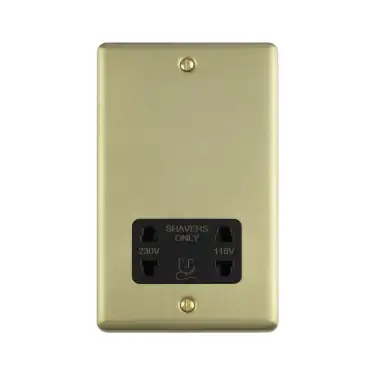 Click Here To Enlarge This Photo Of ENSHSSBB - Eurolite 2 Gang Shaver Socket 230/115V Satin Brass with Black Trim (Enhance Range)
