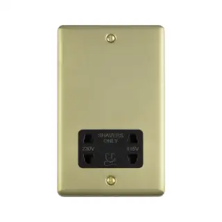 ENSHSSBB - Eurolite 2 Gang Shaver Socket 230/115V Satin Brass with Black Trim (Enhance Range)