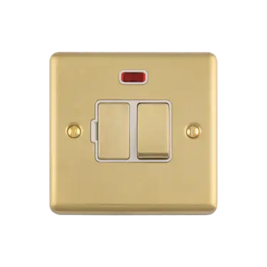 Click Here To Enlarge This Photo Of ENSWFNSBW - Eurolite 13Amp DP Switched Fuse Spur with Neon Indicator Satin Brass with White Trim (Enhance Range)