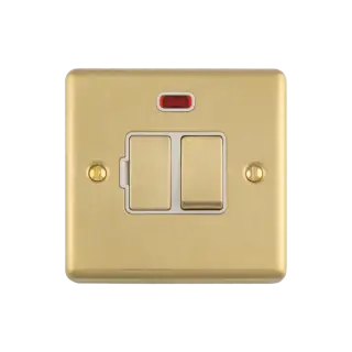 ENSWFNSBW - Eurolite 13Amp DP Switched Fuse Spur with Neon Indicator Satin Brass with White Trim (Enhance Range)