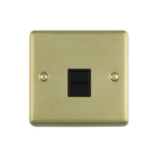 EN1SLSBB - Eurolite 1 Gang Slave Telephone Socket Satin Brass with Black Trim (Enhance Range)