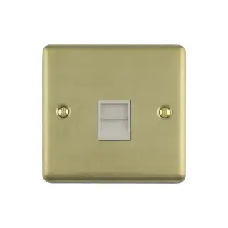 EN1SLSBW - Eurolite 1 Gang Slave Telephone Socket Satin Brass with White Trim (Enhance Range)