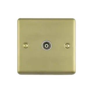 EN1TVSBW - Eurolite 1 Gang TV Coaxial Socket Satin Brass with White Trim (Enhance Range)