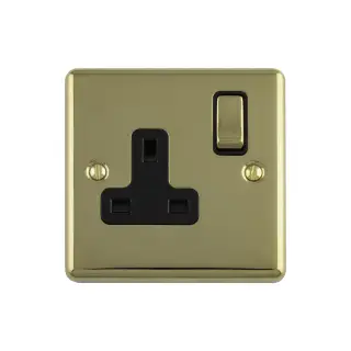 EN1SOPBB - Eurolite 1 Gang 13Amp DP Switched Socket Polished Brass with Black Trim (Enhance Range)