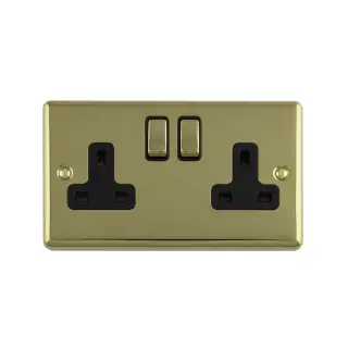 EN2SOPBB - Eurolite 2 Gang 13Amp DP Switched Socket Polished Brass with Black Trim (Enhance Range)