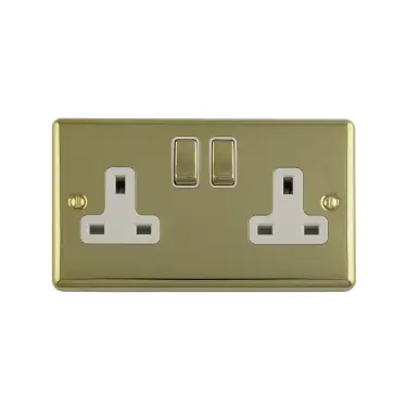 Click Here To Enlarge This Photo Of EN2SOPBW - Eurolite 2 Gang 13Amp DP Switched Socket Polished Brass with White Trim (Enhance Range)