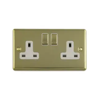EN2SOPBW - Eurolite 2 Gang 13Amp DP Switched Socket Polished Brass with White Trim (Enhance Range)